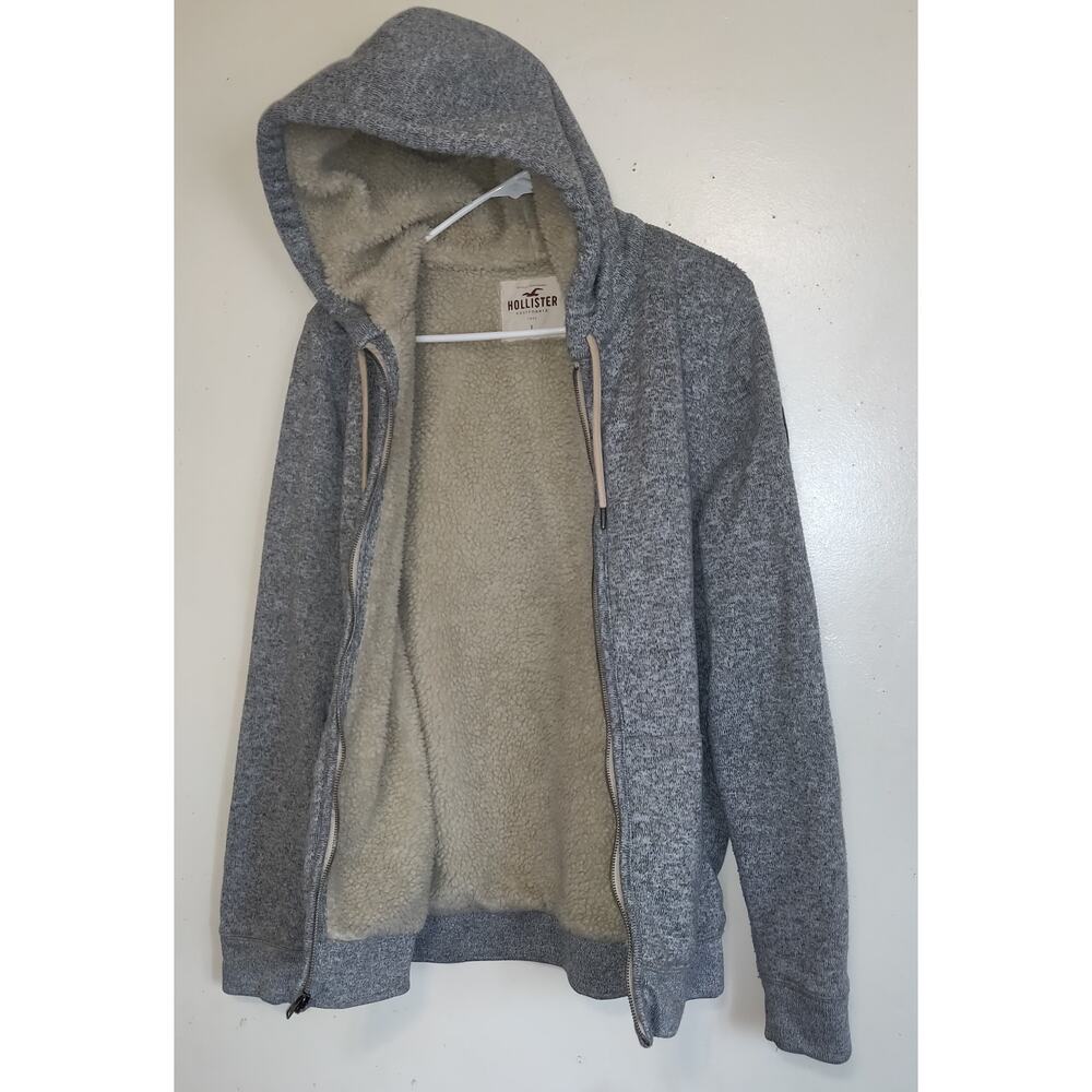 Hollister Sherpa Sweater Gray Hoodie Jacket ADULT L Skater Grunge Unisex - Picture 6 of 16